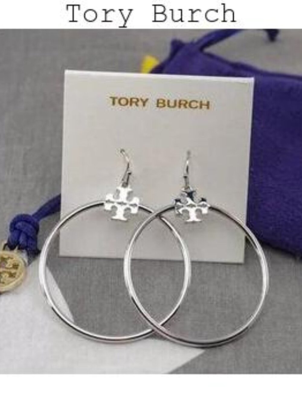 Tory Burch Stacked-T Hoop Earrings in Silver (Brand New)